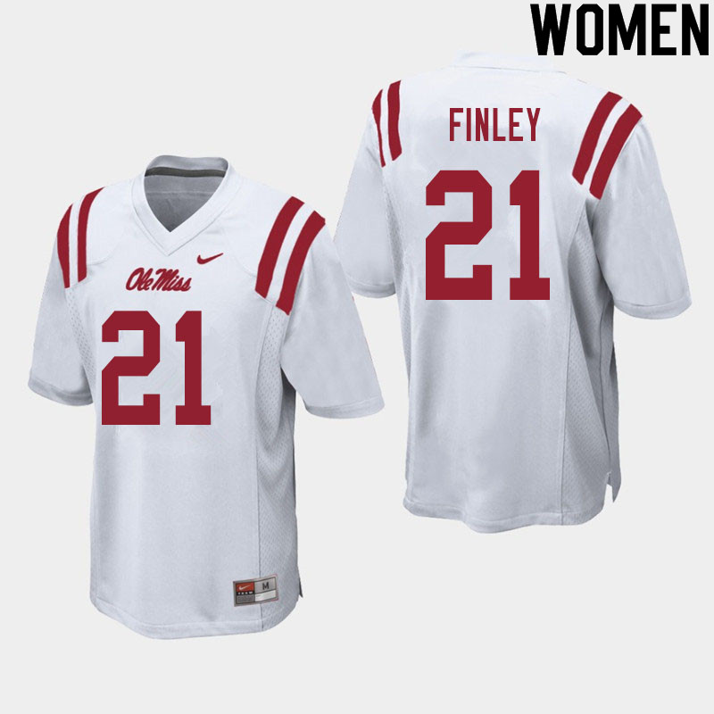 Women #21 A.J. Finley Ole Miss Rebels College Football Jerseys Sale-White